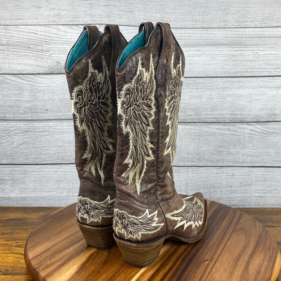 Corral Western Boot Distressed Leather Wing Embroidery Tobacco Brown 3047 Sz 7.5 - Picture 5 of 15